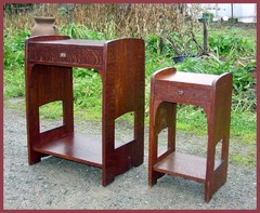 Arts and Crafts Nightstand  with arched cut outs. Shown next to the smaller original version.